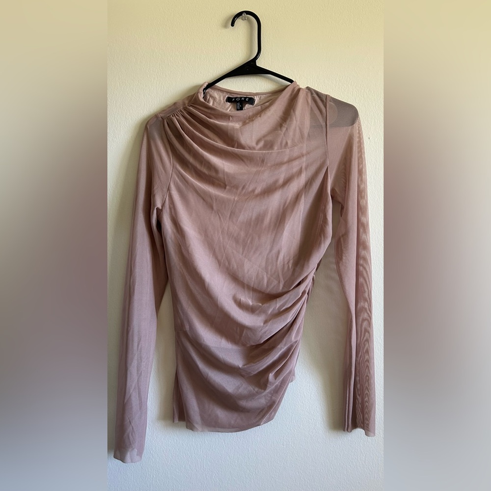 NanaMacs Sheer Happiness Mesh Long Sleeve Top Nude Beige (Mocha) Large